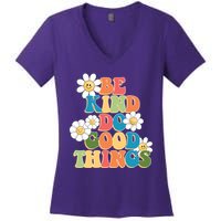 Be Kind Do Good Things Retro Sunflower Women's V-Neck T-Shirt