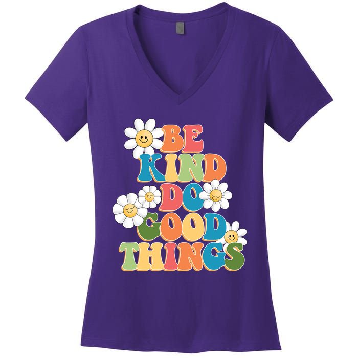 Be Kind Do Good Things Retro Sunflower Women's V-Neck T-Shirt