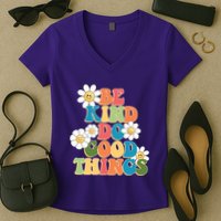 Be Kind Do Good Things Retro Sunflower Women's V-Neck T-Shirt