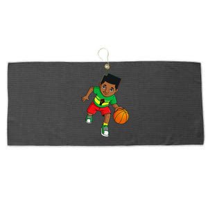 Black King Dribbling A Basketball Brown Skin Large Microfiber Waffle Golf Towel