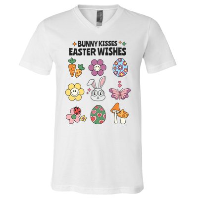 Bunny Kisses Easter Wishes V-Neck T-Shirt