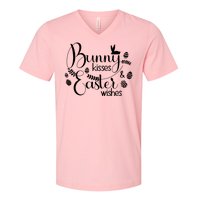 Bunny Kisses Easter Wishes V-Neck T-Shirt