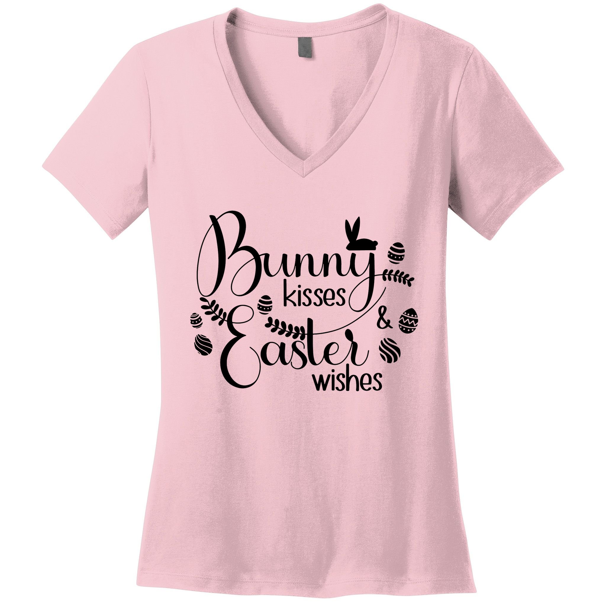 Bunny Kisses Easter Wishes Women's V-Neck T-Shirt