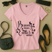 Bunny Kisses Easter Wishes Women's V-Neck T-Shirt