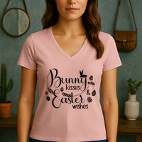 Bunny Kisses Easter Wishes Women's V-Neck T-Shirt
