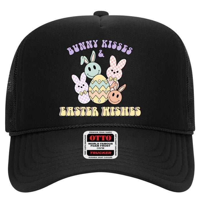 Bunny Kisses & Easter Wishes Retro Easter Day High Crown Mesh Back Trucker Hat