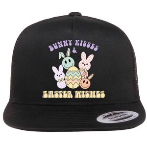 Bunny Kisses & Easter Wishes Retro Easter Day Flat Bill Trucker Hat