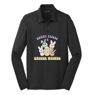 Bunny Kisses & Easter Wishes Retro Easter Day Silk Touch Performance Long Sleeve Polo