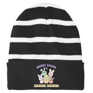 Bunny Kisses & Easter Wishes Retro Easter Day Striped Beanie with Solid Band