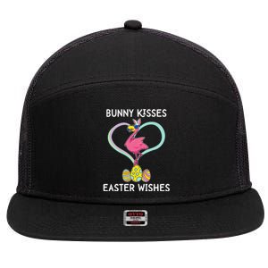 Bunny Kisses Easter Wishes Flamingo Happy Easter Day Gift 7 Panel Mesh Trucker Snapback Hat