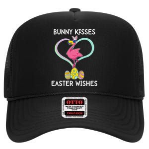 Bunny Kisses Easter Wishes Flamingo Happy Easter Day Gift High Crown Mesh Back Trucker Hat