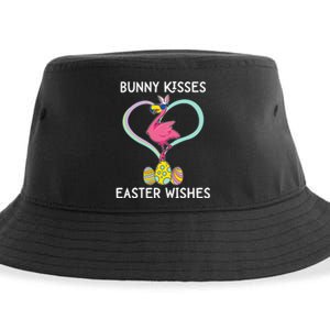 Bunny Kisses Easter Wishes Flamingo Happy Easter Day Gift Sustainable Bucket Hat