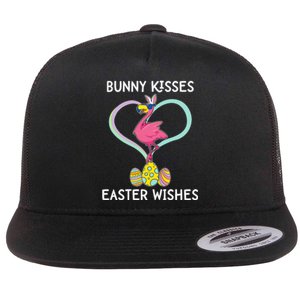 Bunny Kisses Easter Wishes Flamingo Happy Easter Day Gift Flat Bill Trucker Hat