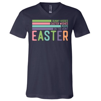 Bunny Kisses Easter Wishes Peeps On The Hunt V-Neck T-Shirt