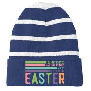 Bunny Kisses Easter Wishes Peeps On The Hunt Striped Beanie with Solid Band