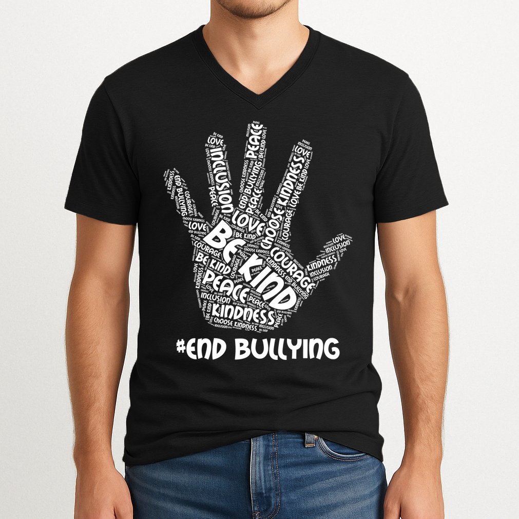 Be Kind #End Bullying Word Art Hand V-Neck T-Shirt