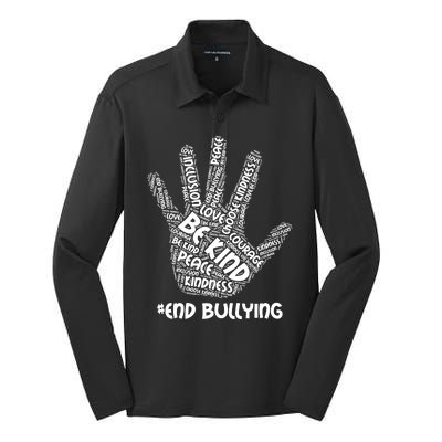 Be Kind #End Bullying Word Art Hand Silk Touch Performance Long Sleeve Polo