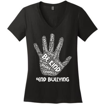 Be Kind #End Bullying Word Art Hand Women's V-Neck T-Shirt