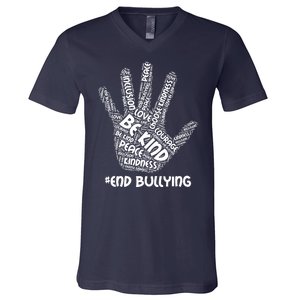 Be Kind #End Bullying Word Art Hand V-Neck T-Shirt