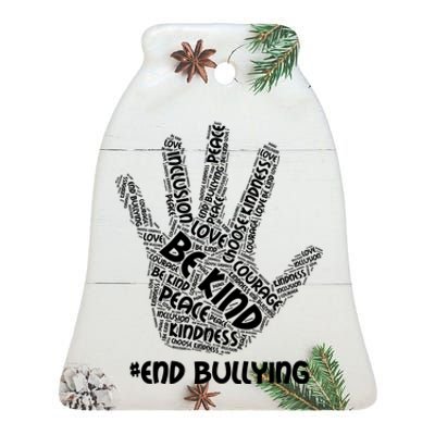 Be Kind #End Bullying Word Art Hand Ceramic Bell Ornament