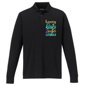 Bunny Kisses Easter Wishes Happy Easter Day Performance Long Sleeve Polo