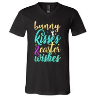 Bunny Kisses Easter Wishes Happy Easter Day V-Neck T-Shirt