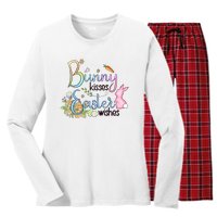 Bunny Kisses Easter Wishes Happy Easter Day Women's Long Sleeve Flannel Pajama Set 