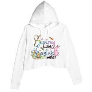 Bunny Kisses Easter Wishes Happy Easter Day Crop Fleece Hoodie