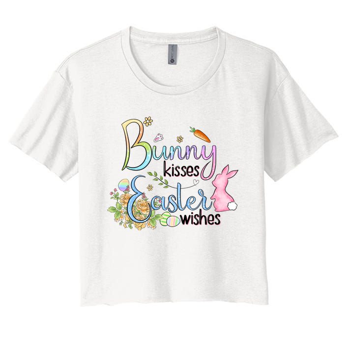 Bunny Kisses Easter Wishes Happy Easter Day Women's Crop Top Tee