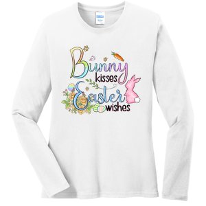 Bunny Kisses Easter Wishes Happy Easter Day Ladies Long Sleeve Shirt