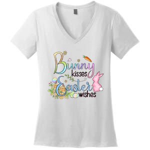 Bunny Kisses Easter Wishes Happy Easter Day Women's V-Neck T-Shirt