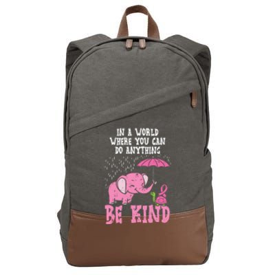 Be Kind Elephant Turtle Breast Cancer Awareness Support Gift Funny Gift Cotton Canvas Backpack