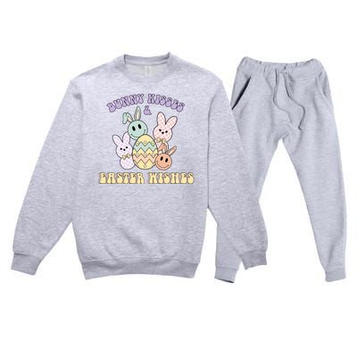 Bunny Kisses Easter Wishes Retro Easter Day Premium Crewneck Sweatsuit Set