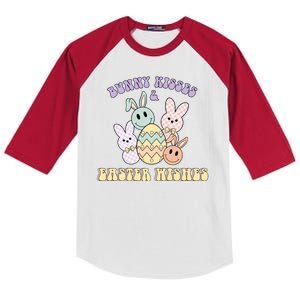 Bunny Kisses Easter Wishes Retro Easter Day Kids Colorblock Raglan Jersey