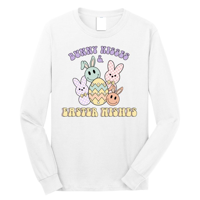 Bunny Kisses Easter Wishes Retro Easter Day Long Sleeve Shirt