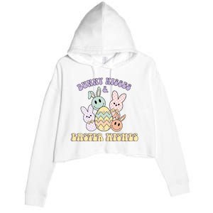 Bunny Kisses Easter Wishes Retro Easter Day Crop Fleece Hoodie