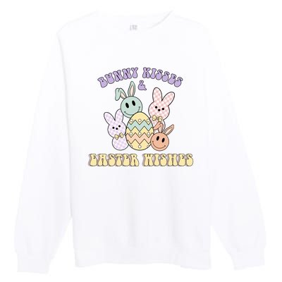 Bunny Kisses Easter Wishes Retro Easter Day Premium Crewneck Sweatshirt