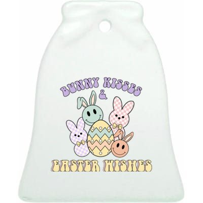 Bunny Kisses Easter Wishes Retro Easter Day Ceramic Bell Ornament