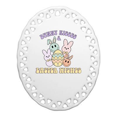 Bunny Kisses Easter Wishes Retro Easter Day Ceramic Oval Ornament