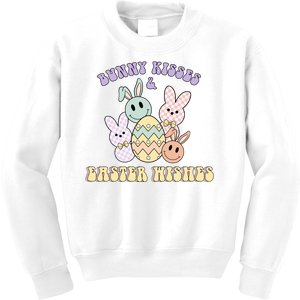 Bunny Kisses Easter Wishes Retro Easter Day Kids Sweatshirt