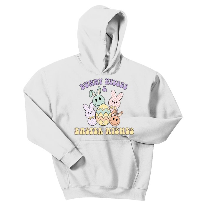 Bunny Kisses Easter Wishes Retro Easter Day Kids Hoodie