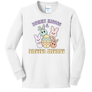 Bunny Kisses Easter Wishes Retro Easter Day Kids Long Sleeve Shirt