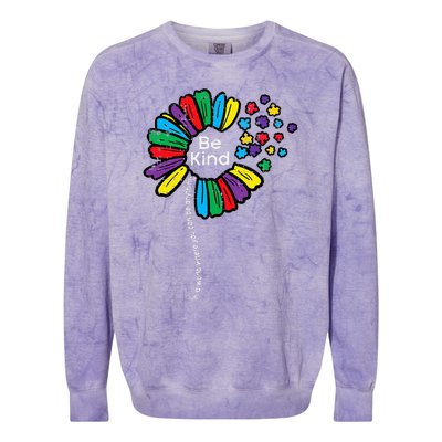 Be Kind Flower Puzzle ASD Autism Awareness Colorblast Crewneck Sweatshirt