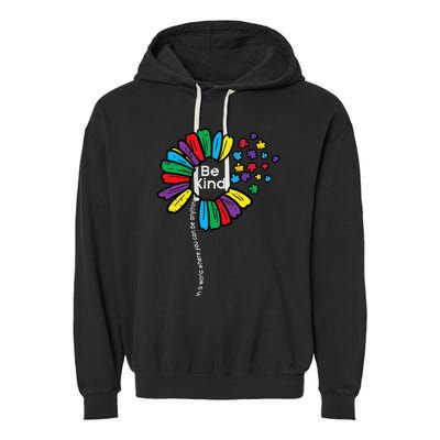 Be Kind Flower Puzzle ASD Autism Awareness Garment-Dyed Fleece Hoodie