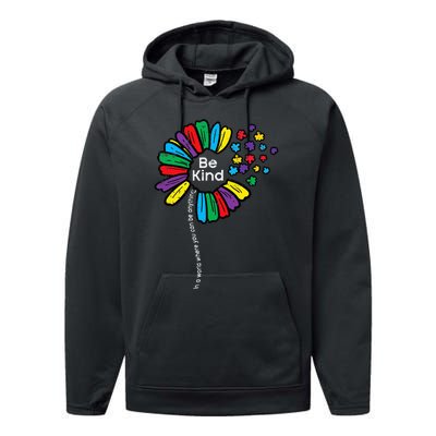 Be Kind Flower Puzzle ASD Autism Awareness Performance Fleece Hoodie