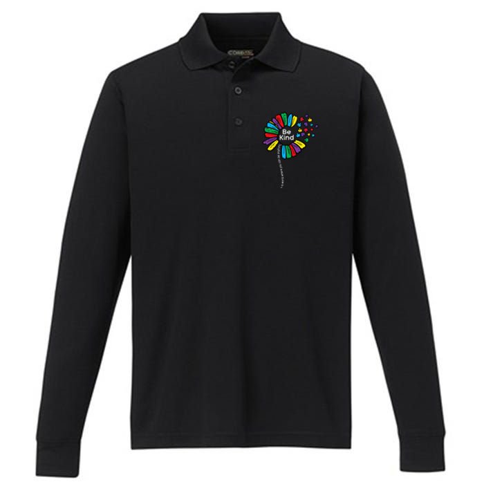 Be Kind Flower Puzzle ASD Autism Awareness Performance Long Sleeve Polo