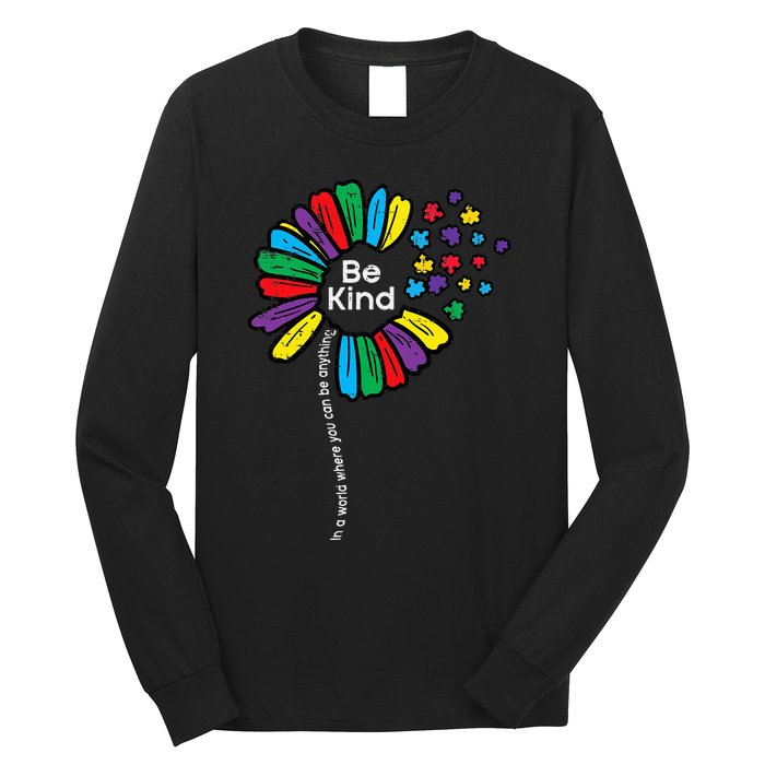 Be Kind Flower Puzzle ASD Autism Awareness Long Sleeve Shirt