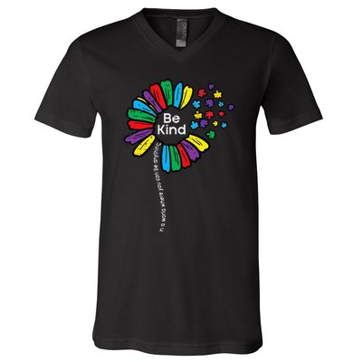 Be Kind Flower Puzzle ASD Autism Awareness V-Neck T-Shirt