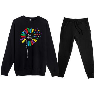 Be Kind Flower Puzzle ASD Autism Awareness Premium Crewneck Sweatsuit Set