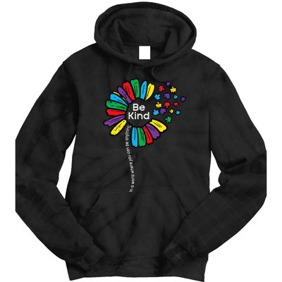 Be Kind Flower Puzzle ASD Autism Awareness Tie Dye Hoodie